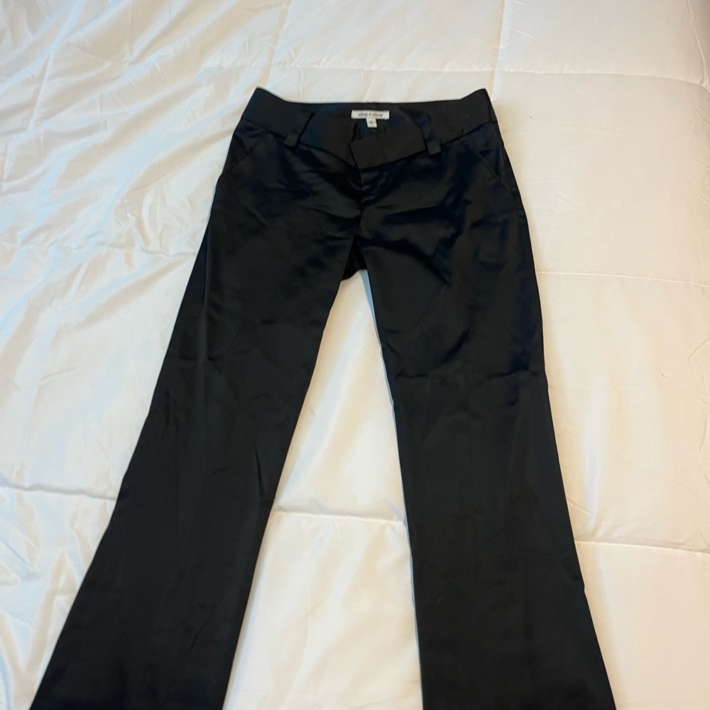 Alice + Olivia satin black low rise trousers
